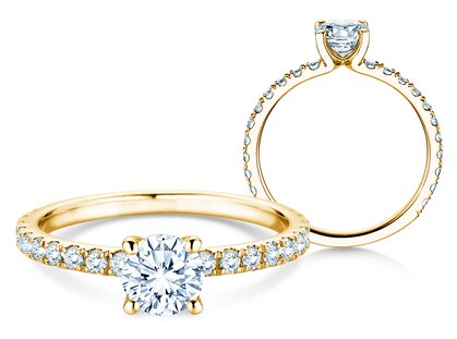 Engagement ring Classic 4 Pavé in 9K yellow gold with lab-grown diamonds 1.19ct E/VS