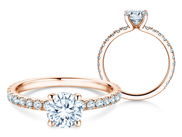 Engagement ring Classic 4 Pavé in 18K rosé gold with lab-grown diamonds 1.44ct E/VS