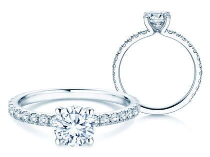Engagement ring Classic 4 Pavé in 14K white gold with lab-grown diamonds 1.44ct E/VS