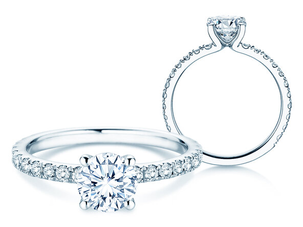 Engagement ring Classic 4 Pavé in 14K white gold with lab-grown diamonds 1.44ct E/VS