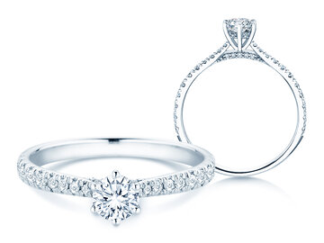 Engagement ring Classic 6 Hidden Halo Pavé in 9K white gold with diamonds 0.55ct G/SI