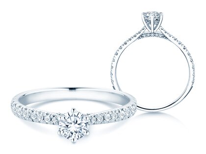 Engagement ring Classic 6 Hidden Halo Pavé in white gold