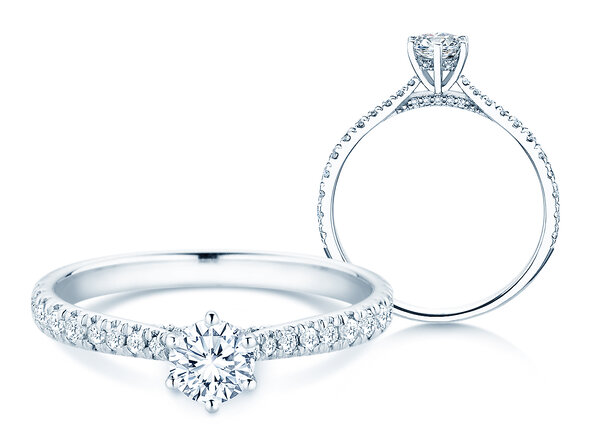 Engagement ring Classic 6 Hidden Halo Pavé in white gold