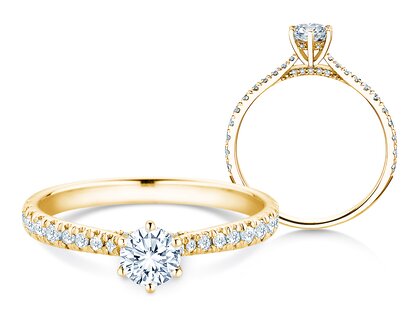 Engagement ring Classic 6 Hidden Halo Pavé in 14K yellow gold with diamonds 0.55ct G/SI