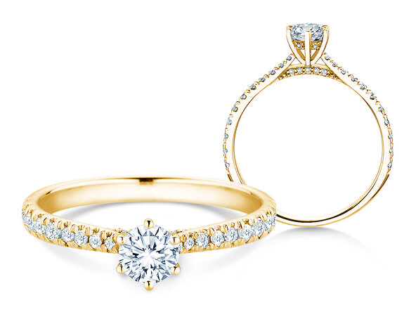 Engagement ring Classic 6 Hidden Halo Pavé in 14K yellow gold with diamonds 0.55ct G/SI