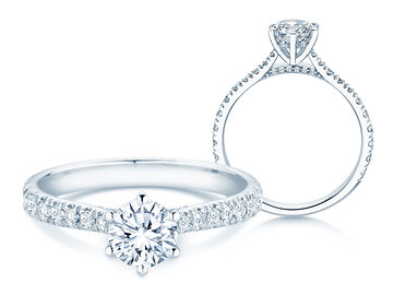 Engagement ring Classic 6 Hidden Halo Pavé in 9K white gold with diamonds 1.52ct G/SI