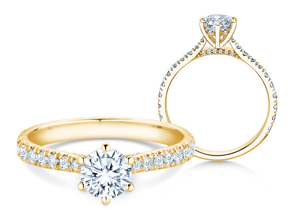 Engagement ring Classic 6 Hidden Halo Pavé in 9K yellow gold with diamonds 1.52ct G/SI