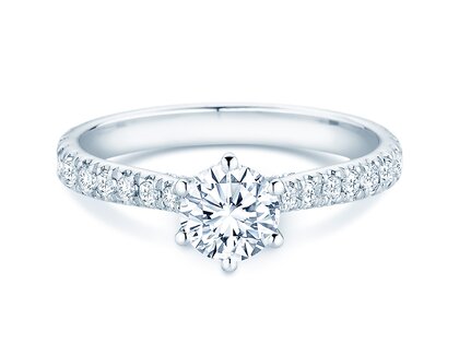 Engagement ring Classic 6 Hidden Halo Pavé in 9K white gold with diamonds 1.52ct G/SI