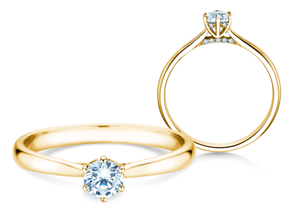 Engagement ring Classic 6 Hidden Halo in 14K yellow gold with diamonds 0.30ct G/SI