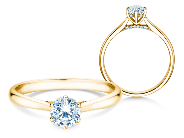 Engagement ring Classic 6 Hidden Halo in 14K yellow gold with diamonds 0.55ct G/SI