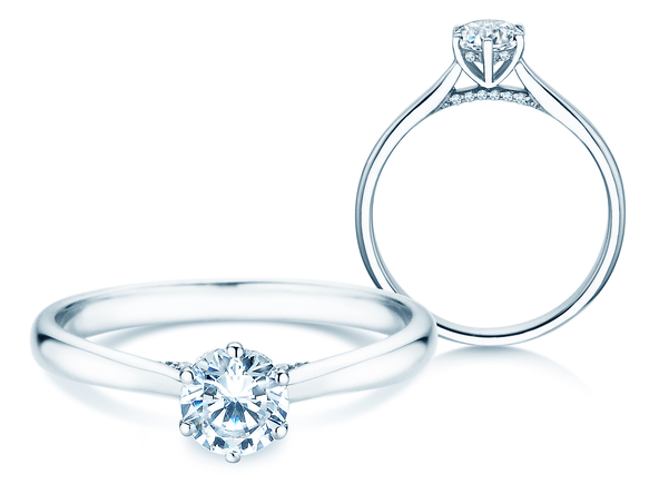 Engagement ring Classic 6 Hidden Halo in 14K white gold with diamonds 0.55ct G/SI