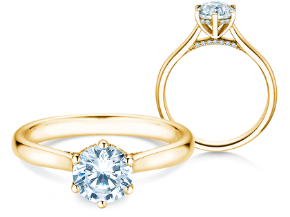 Engagement ring Classic 6 Hidden Halo in 14K yellow gold with diamonds 1.08ct G/SI