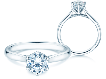 Engagement ring Classic 6 Hidden Halo in 14K white gold with diamonds 1.08ct G/SI
