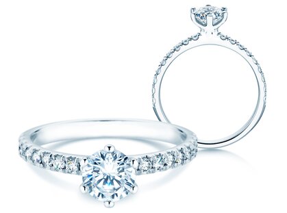 Engagement ring Classic Pavé in 9K white gold with lab-grown diamonds 1.11ct