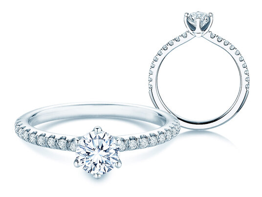Engagement ring Royal Pavé in 9K white gold with natural diamonds 0.65ct G/SI