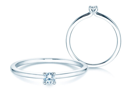 Engagement ring Classic 4 in 18K white gold with diamond 0.10ct H/SI