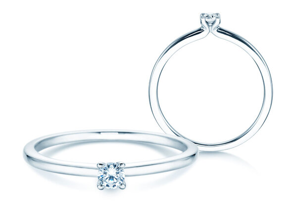 Engagement ring Classic 4 in 18K white gold with diamond 0.10ct H/SI