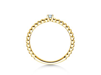 Engagement ring Classic Beads in 14K yellow gold with diamond 0.05ct H/SI