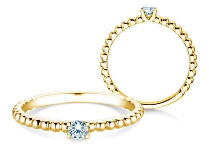 Engagement ring Classic Beads in 14K yellow gold with diamond 0.10ct H/SI
