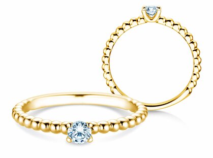 Engagement ring Classic Beads in 9K yellow gold with lab-grown diamond 0.15ct E/VS
