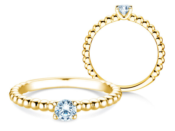 Engagement ring Classic Beads in 14K yellow gold with lab-grown diamond 0.25ct E/VS