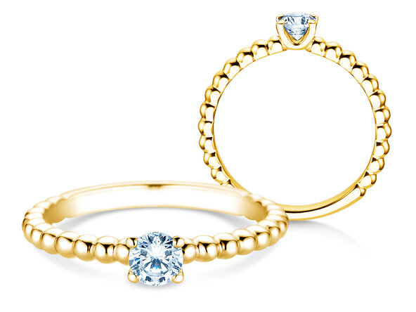 Engagement ring Classic Beads in 9K yellow gold with diamond 0.30ct G/SI