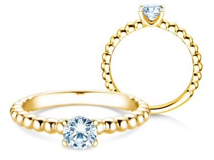Engagement ring Classic Beads in 18K yellow gold with diamond 0.60ct H/SI