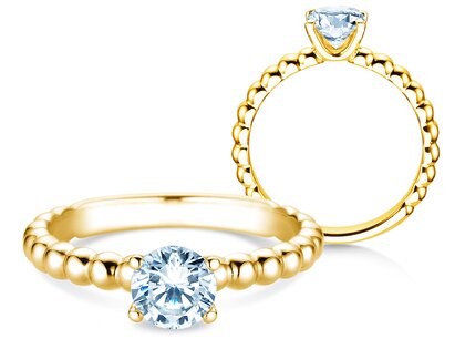 Engagement ring Classic Beads in 18K yellow gold with lab-grown diamond 0.75ct E/VS