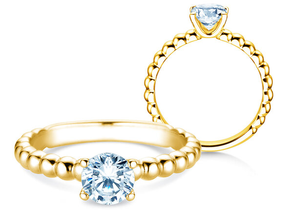 Engagement ring Classic Beads in 18K yellow gold with lab-grown diamond 0.75ct E/VS