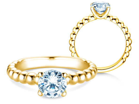 Engagement ring Classic Beads in 14K yellow gold with lab-grown diamond 1.00ct E/VS