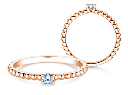Engagement ring Classic Beads in 9K rosé gold with diamond 0.10ct G/SI