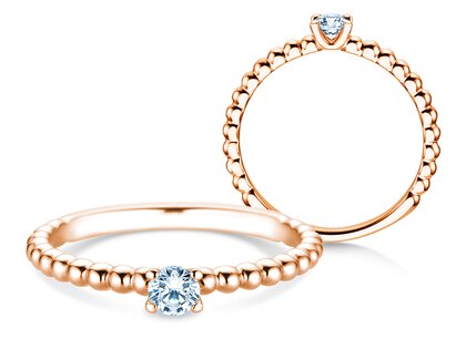 Engagement ring Classic Beads in 14K rosé gold with lab-grown diamond 0.15ct E/VS