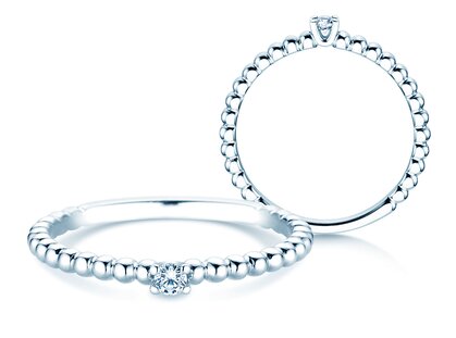 Engagement ring Classic Beads in silver 925/- with diamond 0.05ct G/SI