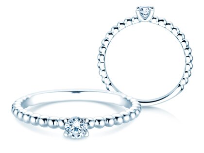 Engagement ring Classic Beads in 14K white gold with lab-grown diamond 0.15ct E/VS