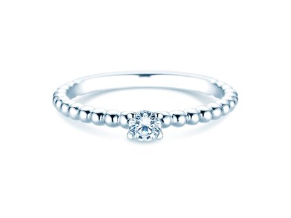 Engagement ring Classic Beads in 14K white gold with lab-grown diamond 0.15ct E/VS
