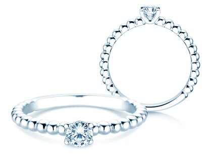 Engagement ring Classic Beads in 9K white gold with diamond 0.25ct H/SI