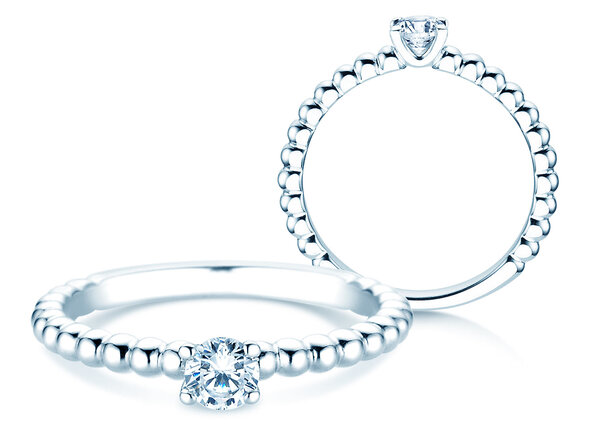 Engagement ring Classic Beads in 9K white gold with diamond 0.25ct H/SI