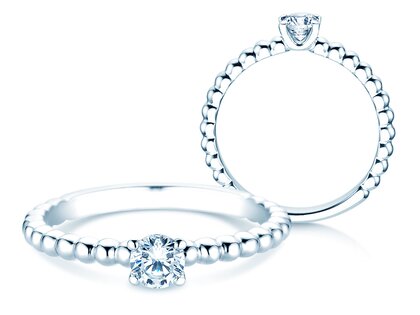 Engagement ring Classic Beads in 9K white gold with diamond 0.30ct H/SI