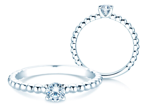 Engagement ring Classic Beads in 9K white gold with diamond 0.30ct H/SI
