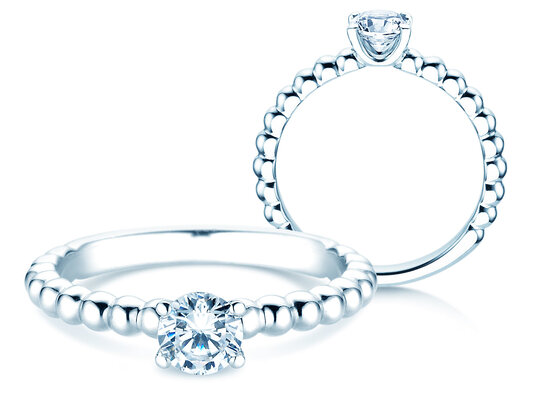 Engagement ring Classic Beads in 9K white gold with diamond 0.50ct H/SI