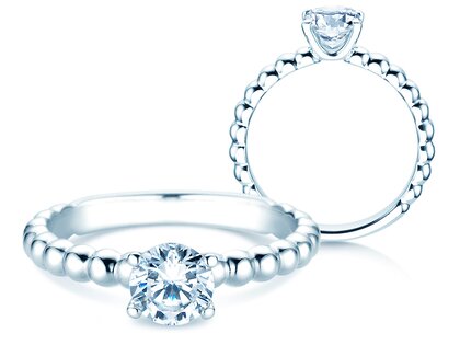 Engagement ring Classic Beads in 14K white gold with lab-grown diamond 0.75ct E/VS