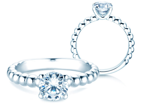 Engagement ring Classic Beads in 9K white gold with diamond 1.00ct D/IF