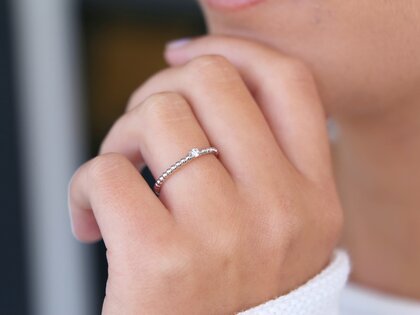 Engagement ring Classic Beads in silver 925/- with diamond 0.05ct G/SI
