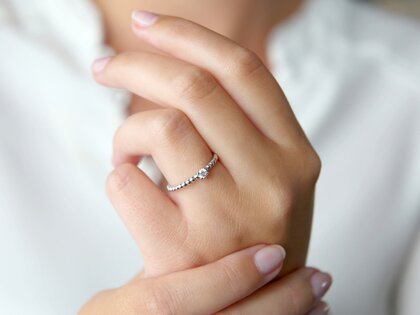 Engagement ring Classic Beads in silver 925/- with diamond 0.10ct H/SI