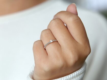 Engagement ring Classic Beads in silver 925/- with diamond 0.10ct H/SI