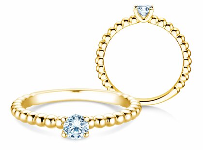 Engagement ring Classic Beads in 18K yellow gold with diamond 0.25ct G/SI
