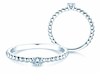 Engagement ring Classic Beads in 14K white gold with diamond 0.10ct G/SI