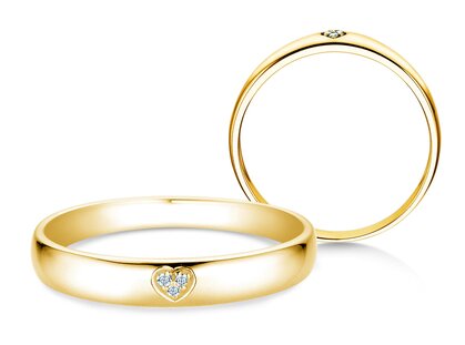 Engagement ring Heart Petite in 9K yellow gold with diamonds 0.02ct G/SI