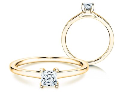 Engagement ring Princess in 18K yellow gold with diamond 0.35ct G/SI