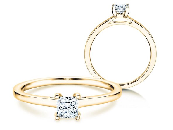 Engagement ring Princess in 18K yellow gold with diamond 0.35ct G/SI